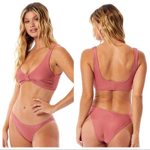 Tori Praver Ribbed Rose Bikini Set, Kaye Top & Marlowe Bottom, NWT - Picture 2 of 15